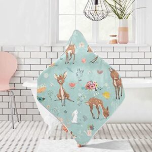 Pigsaly Deer Hare Rabbit Flower Hooded Baby Towel Bird Butterfly Baby Bath Towel Unisex Soft Organic Cotton Washcloths Toddlers Shower Gifts for Boys Girls Newborn 30 x 30 in