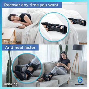 Bracewell Plantar Fasciitis Soft Night Splint Boot - Achilles Tendonitis Padded Stretching Support for Men or Women - Leg Brace for Drop Foot, Foot, or Heel pain Fit Left or Right Foot (Medium)