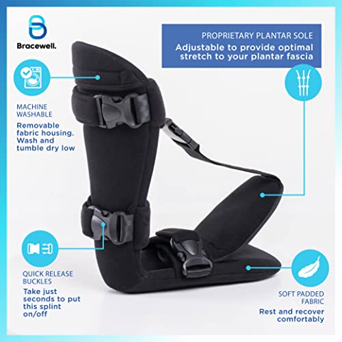 Bracewell Plantar Fasciitis Soft Night Splint Boot - Achilles Tendonitis Padded Stretching Support for Men or Women - Leg Brace for Drop Foot, Foot, or Heel pain Fit Left or Right Foot (Medium)