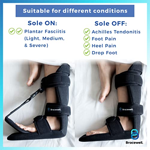 Bracewell Plantar Fasciitis Soft Night Splint Boot - Achilles Tendonitis Padded Stretching Support for Men or Women - Leg Brace for Drop Foot, Foot, or Heel pain Fit Left or Right Foot (Medium)