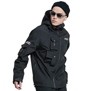 GOLYOY Bomber Jacket Men Lightweight Techwear Windbreaker Multi-Pocket Zip Up Streetwear Tactical Jacket For Men