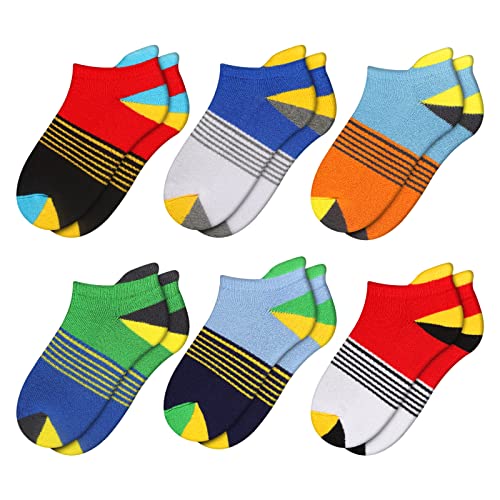 Comfoex Boys Socks 4-6 6-8 8-10 Years Old Ankle Athletic Cotton Socks For Kids Short Half Cushioned Socks 6 Pairs