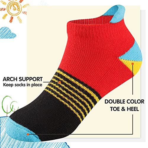 Comfoex Boys Socks 4-6 6-8 8-10 Years Old Ankle Athletic Cotton Socks For Kids Short Half Cushioned Socks 6 Pairs