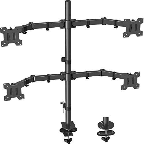 MOUNT PRO Quad Monitor Stand, 4 Monitor Mount for 13 to 27 inch Computer Screens, Hold up to 17.6lbs Each, Fully Adjustable Stacked 4 Monitor Desk Mount, VESA Mount, C clamp/Grommet Base