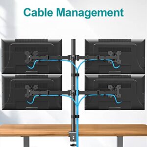 MOUNT PRO Quad Monitor Stand, 4 Monitor Mount for 13 to 27 inch Computer Screens, Hold up to 17.6lbs Each, Fully Adjustable Stacked 4 Monitor Desk Mount, VESA Mount, C clamp/Grommet Base