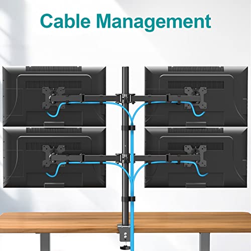 MOUNT PRO Quad Monitor Stand, 4 Monitor Mount for 13 to 27 inch Computer Screens, Hold up to 17.6lbs Each, Fully Adjustable Stacked 4 Monitor Desk Mount, VESA Mount, C clamp/Grommet Base