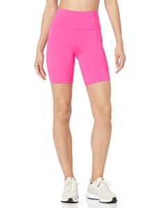 amazon essentials women's active sculpt high rise 7 bike shorts with pockets, neon pink, x-small