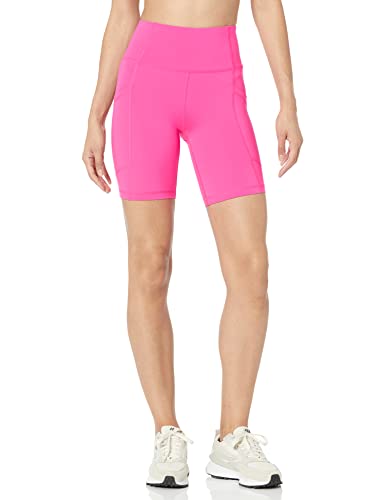 Amazon Essentials Women's Active Sculpt High Rise 7 Bike Shorts with Pockets, Neon Pink, X-Small