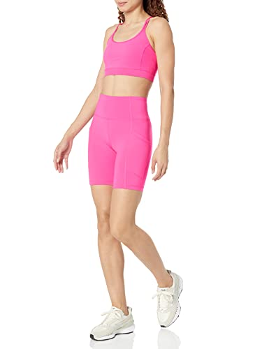 Amazon Essentials Women's Active Sculpt High Rise 7 Bike Shorts with Pockets, Neon Pink, X-Small