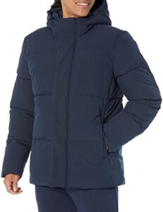 amazon essentials men's recycled polyester mid-length hooded puffer (available in big & tall), navy, large