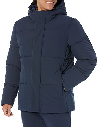 Amazon Essentials Men's Recycled Polyester Mid-Length Hooded Puffer (Available in Big & Tall), Navy, Large