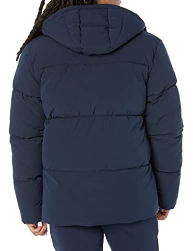 Amazon Essentials Men's Recycled Polyester Mid-Length Hooded Puffer (Available in Big & Tall), Navy, Large