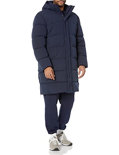 Amazon Essentials Men's Recycled Polyester Hooded Long Puffer, Navy, X-Large