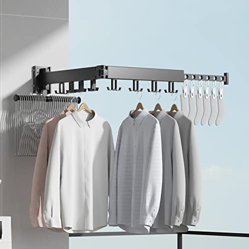 BAICIWE Wall Mounted Clothes Drying Rack, Retractable Laundry Drying Rack, Clothes Drying Rack Folding Indoor, Space Saver, Drying Rack Clothing for Balcony, Laundry, Bathroom, Patio(Bi-Fold)