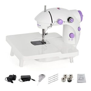 mini sewing machine dual speed portable sewing machine with extension table foot pedal household electric small sewing machine for beginner kids women fabrics clothing home travel - purple