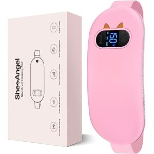 heating pad, portable cordless menstrual heating pad 5s fast heating, heating pads for cramps with 3 heat levels and 3 massage modes, heating pad for back pain gift for women and girl(pink)