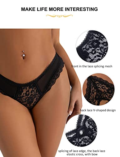 ohyeahlady Women's Sexy Lace Thong Plus Size Tanga Briefs Panties Strings Lace Lingerie Naughty Cheeky Underwear Black