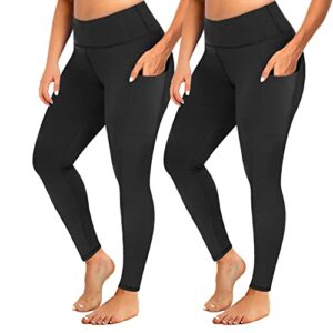 yolix 2 pack plus size leggings with pockets for women, 2x 3x 4x high waisted black workout leggings