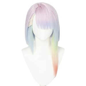 xiongxiongle halloween wig cosplay anime cyberpunk edgerunners lucy cos role playing pink blue yellow gradient women's costume hair wigs for women girls party daily wear(lucy)