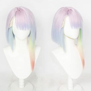 XiongXiongLe Halloween Wig Cosplay Anime Cyberpunk Edgerunners Lucy Cos Role Playing Pink Blue Yellow Gradient Women's Costume Hair Wigs for Women Girls Party Daily Wear(Lucy)