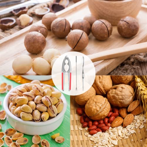 Nut Crackers Walnut Cracker Heavy Duty Shell Cracker Seafood Cracker Walnut Opener Tool with with Red Non-slip Handle, with 2 Pcs Forks/Picks