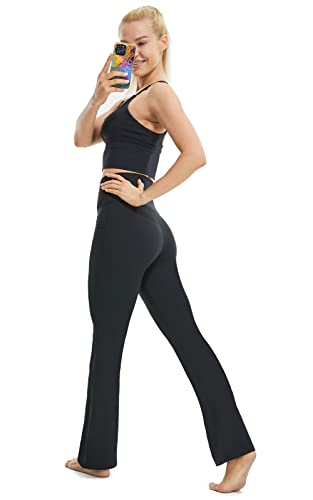 TOPYOGAS Womens Casual Flare Leggings with Pocket Bootleg Yoga Pants Crossover Hight Waisted Workout Pants Black