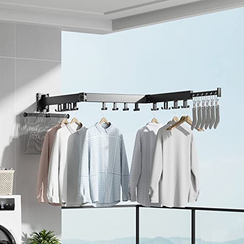 BAICIWE Wall Mounted Clothes Drying Rack, Retractable Laundry Drying Rack, Clothes Drying Rack Folding Indoor, Space Saver, Drying Rack Clothing for Balcony, Laundry, Bathroom, Patio(Tri-Fold)