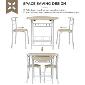 VINGLI 31.5" Drop Leaf Dining Table for Small Space,Small Kitchen Table Set for 2,Round Folding Table with 2 Chairs for Home,Kitchen,Apartment,White&Oak