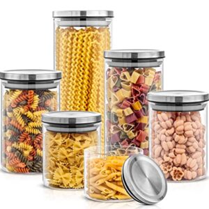 JoyJolt Kitchen Canister Set. 6 Glass Jars with Lids (Stainless Steel) Lids. Airtight Food Storage Containers for Pantry or Counter. Versatile Pantry Organization, Sugar Container or Cereal Canisters