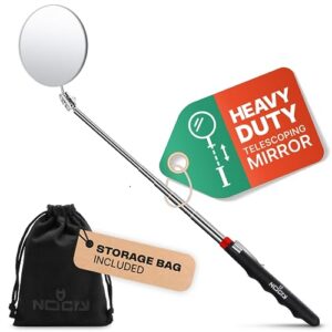 nocry heavy duty telescoping inspection mirror — 3.23 inch round mirror on a stick; 2-in-1 storage pouch; extendable mirror up to 30in; non-slip handle; 360° inspection mirror telescoping swivel head