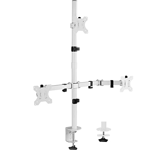 VIVO Triple LCD Monitor Desk Mount Stand Heavy Duty and Fully Adjustable, 3 Screens up to 30 inches, White STAND-V003TW