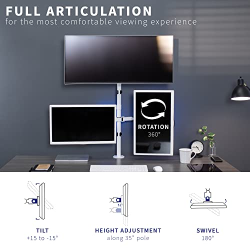 VIVO Triple LCD Monitor Desk Mount Stand Heavy Duty and Fully Adjustable, 3 Screens up to 30 inches, White STAND-V003TW