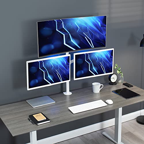 VIVO Triple LCD Monitor Desk Mount Stand Heavy Duty and Fully Adjustable, 3 Screens up to 30 inches, White STAND-V003TW