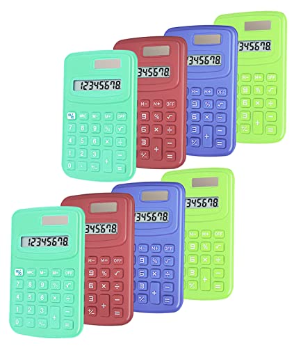 Basic Calculator Dual Power 8 Digit Silicone Button Desktop Calculator (4 Colors, Set of 8)