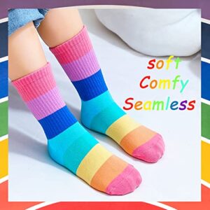 hakugoo Kids Crew Socks Seamless Boys Girls Rainbow Stripes Socks Cotton Athletic Socks 6-8 Years Unisex Cute Fun Socks Boot Socks 5 Pairs (Set C,M)