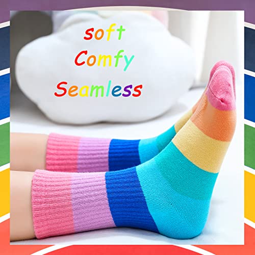 hakugoo Kids Crew Socks Seamless Boys Girls Rainbow Stripes Socks Cotton Athletic Socks 6-8 Years Unisex Cute Fun Socks Boot Socks 5 Pairs (Set C,M)