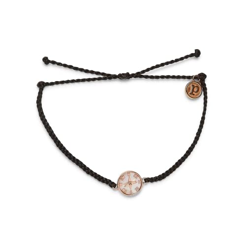 Pura Vida Bracelet Rose Gold Mother of Pearl Compass Bracelet - Adjustable with Waterproof Band, Mother of Pearl Inlay - Stackable Bracelets for Teen Girls, Handmade Bracelets for Teens - Black