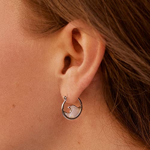 Pura Vida Silver Mother of Pearl Mini Wave Hoop Earrings - Handmade Earrings, Boho Earrings - Sterling Silver Earrings for Women, Statement Earrings for Women, Boho Jewelry for Women - 1 Pair