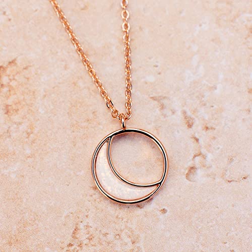 Pura Vida 18" Rose Gold Opal Crescent Pendant Necklace - Statement Necklace with Rose Gold Chain - Rose Gold Necklace for Women, Long Necklaces for Teen Girls, Boho Jewelry for Women - 3" Extender