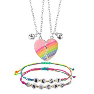butishop 4pcs best friend necklace bff half heart matching necklaces friendship bracelets forever pendant necklaces for women girls boys jewelry gifts(colored)