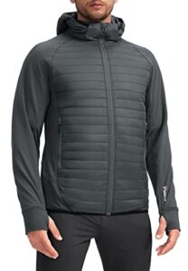 pudolla men's lightweight puffer jacket winter thermal running jacket hybrid waterproof down coat for golf hiking(dark grey large)