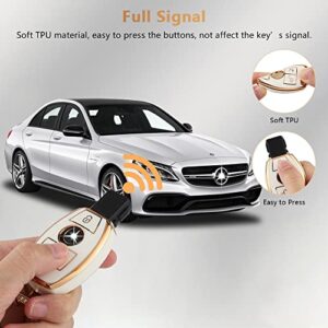 PIFOOG for Mercedes Key Fob Cover TPU Key Case Soft Car Keys Protector Fit Mercedes Benz AMG C E M S CLS CLA GLK GLA GLC GLE Smart Remote Key Keychain Girly Women White Gold