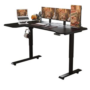 BUNOEM L-Shaped 59" Height Adjustable Electric Standing Desk, Sit and Stand Up Computer Desk For Home Office with Splice Board (Black Top, Black Frame)