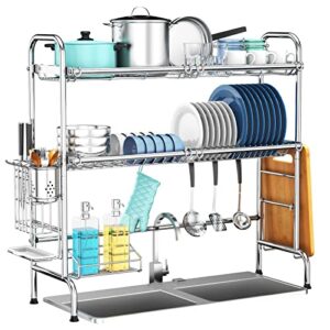 ketazero over the sink dish drying rack, 2 tier stainless steel dish drainer rack with cutting board holder help you save more counter space