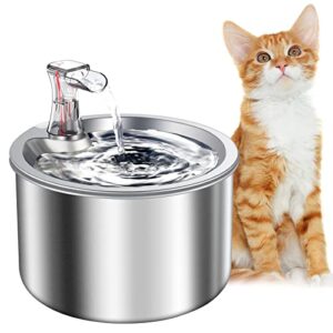 oastro cat water fountain stainless steel, 68oz/2l ultra quiet dog water bowl indoor pet water dispenser with filters for cats, dogs, multiple pets