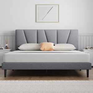 molblly full bed frame upholstered platform with headboard and strong wooden slats, strong weight capacity, non-slip and noise-free,no box spring needed, easy assembly,light gray full bed