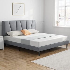 Molblly Full Bed Frame Upholstered Platform with Headboard and Strong Wooden Slats, Strong Weight Capacity, Non-Slip and Noise-Free,No Box Spring Needed, Easy Assembly,Light Gray Full Bed