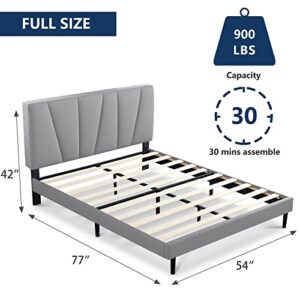 Molblly Full Bed Frame Upholstered Platform with Headboard and Strong Wooden Slats, Strong Weight Capacity, Non-Slip and Noise-Free,No Box Spring Needed, Easy Assembly,Light Gray Full Bed