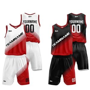 custom reversible basketball jersey for men women adult youth print name number logo (black-red)