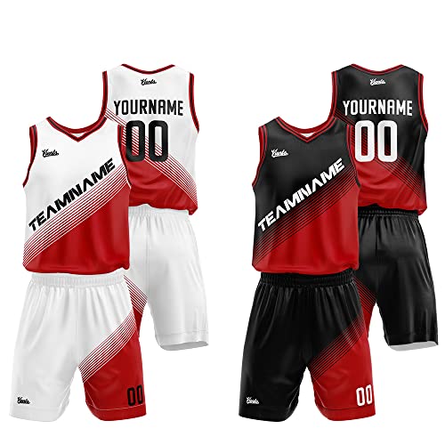 Custom Reversible Basketball Jersey for Men Women Adult Youth Print Name Number Logo (Black-Red)